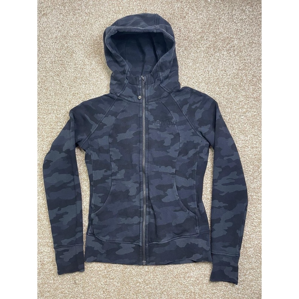 Lululemon Scuba Hoodie Jacket Women's 8 Light Cotton Fleece Black Camouflage